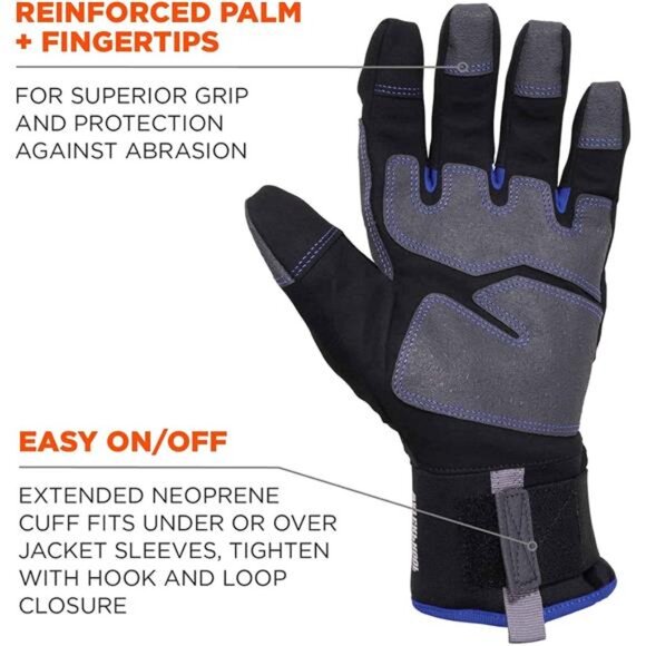 Waterproof Work Gloves, Thermal Insulated, Touchscreen, Reinforced Palms Black - Picture 4 of 7